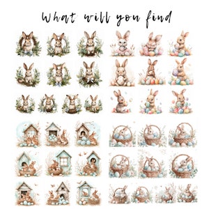 Easter Bunny Rustic Clipart PNG Bundle 115 High Quality JPG, Watercolor ...