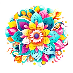 Mandala Flower Clipart, Bundle 20 PNG di alta qualità, Acquerello floreale, Adesivi stampabili, Download digitale, Creazione di cartoline, Creazioni di carta digitale/384