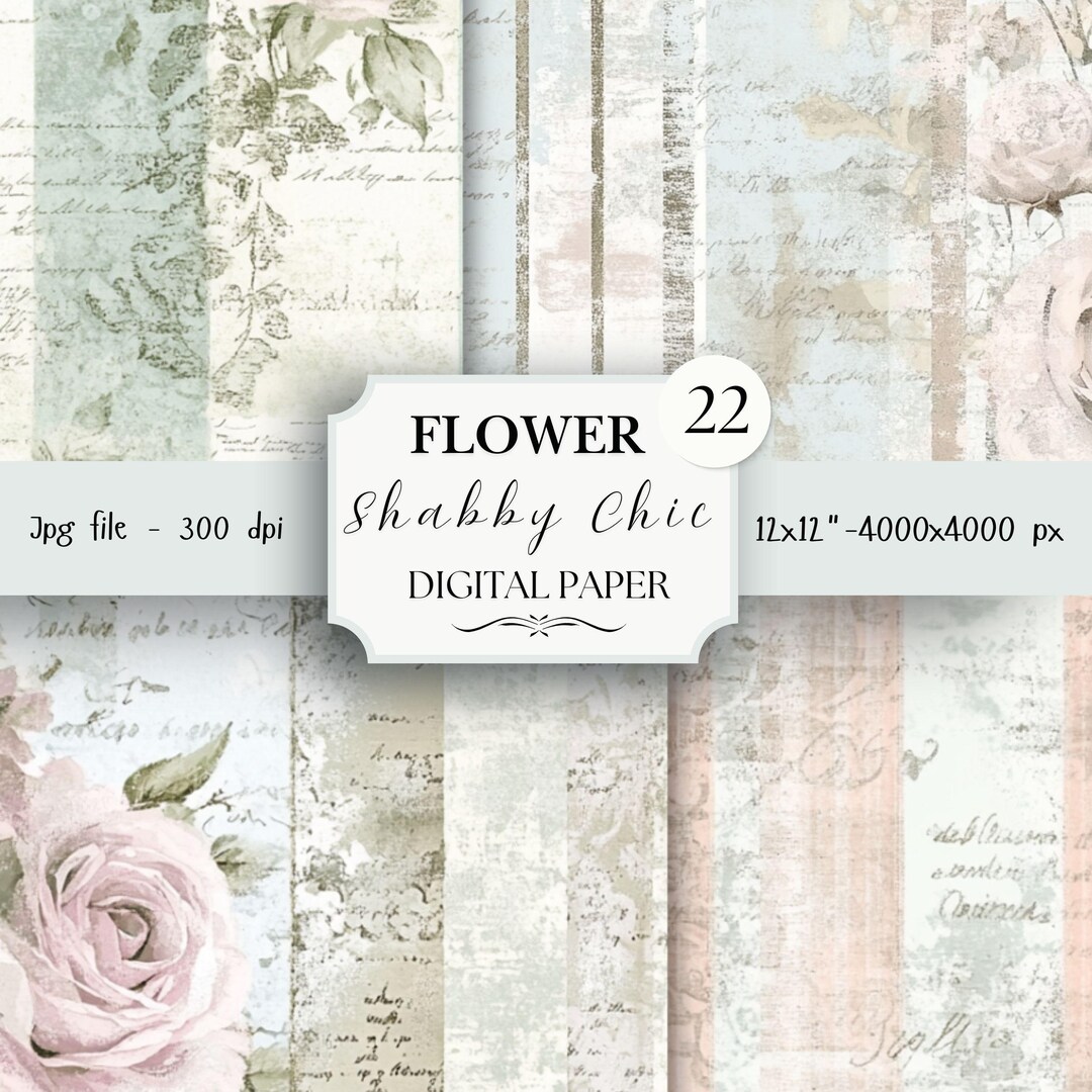 Shabby Chic Digital Paper Pack- 22 Vintage Scrapbook Junk Journal ...