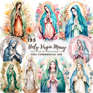 Clipart Vergine Maria, bundle 135 PNG di alta qualità, clip art acquerello JPG, download digitale, creazione di cartoline, supporti misti, artigianato in carta digitale/ 67