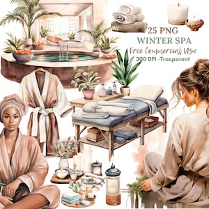 Cozy Winter Spa Clipart PNG,Bundle 25 JPG de haute qualité,Téléchargement numérique, Fabrication de cartes, Médias mixtes, Artisanat en papier numérique, Autocollants imprimables| 55