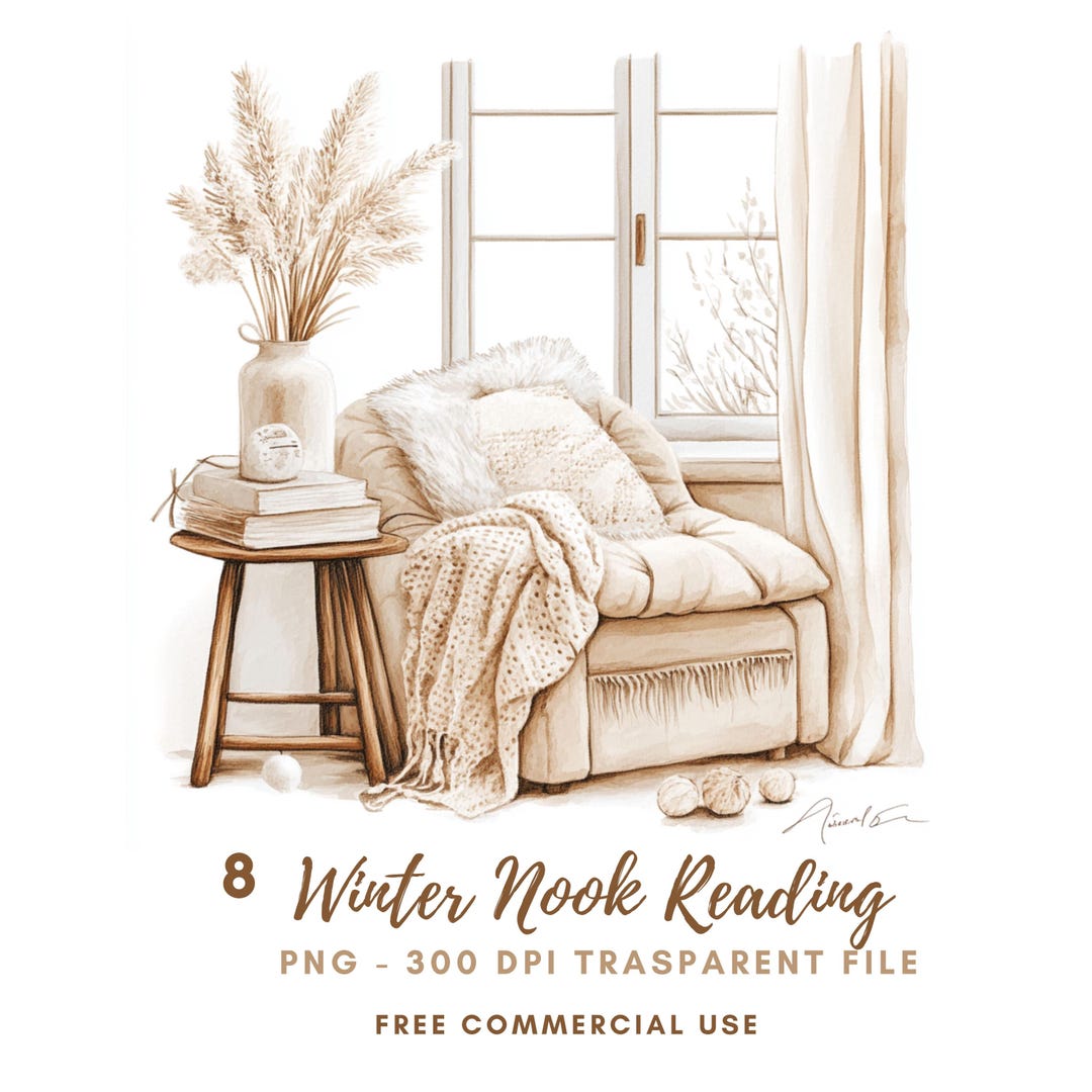 Reading Nook Book Clipart, Bundle 8 High Quality Png,watercolor Boho ...