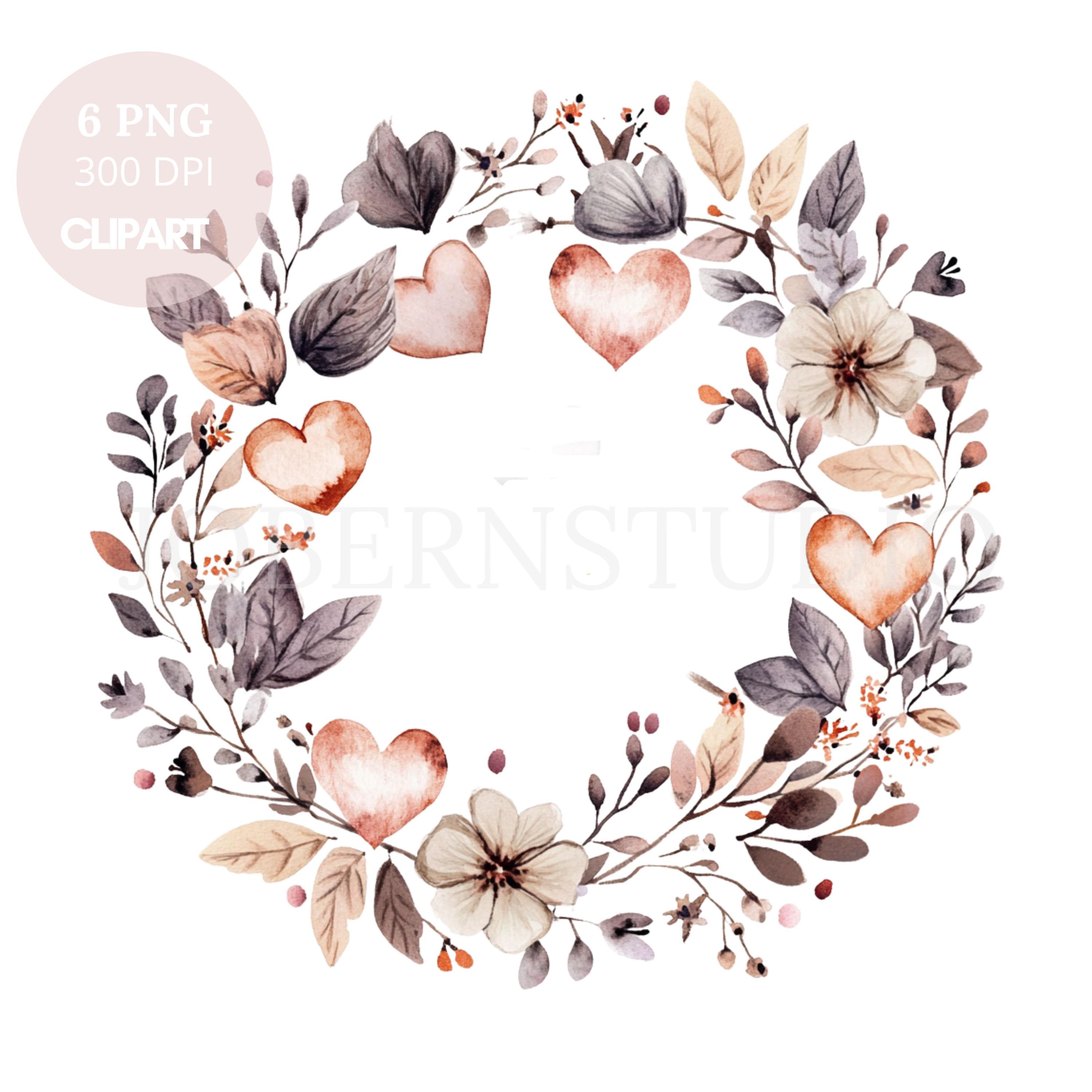 Flower Heart Wreath Clipart Bundle 6 High Quality PNG, Watercolor ...