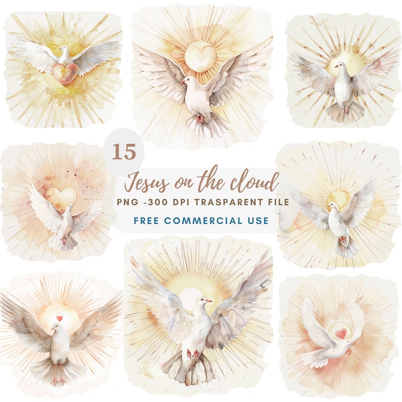 Holy Spirit Clipart Bundle 15 High Quality PNG,Watercolor Dove of Pentecost,Printable Sticker,Digital Download,Card Making,Mixed Media| 271 image 10