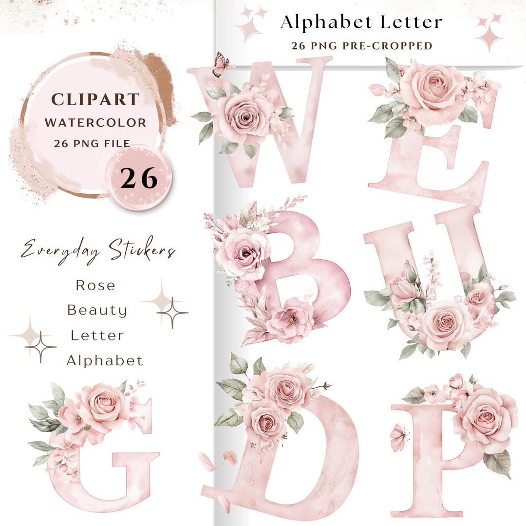 Floral Alphabet Letter Clipart Bundle 26 High Quality PNG, Watercolor ...