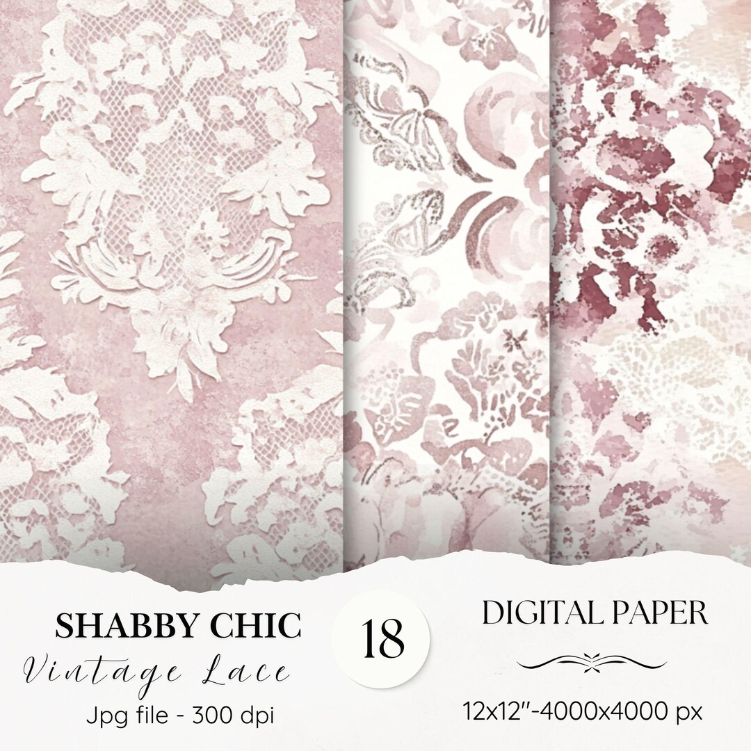 Pink Lace Digital Paper Pack-18 French Scrapbook Junk Journal Papers ...