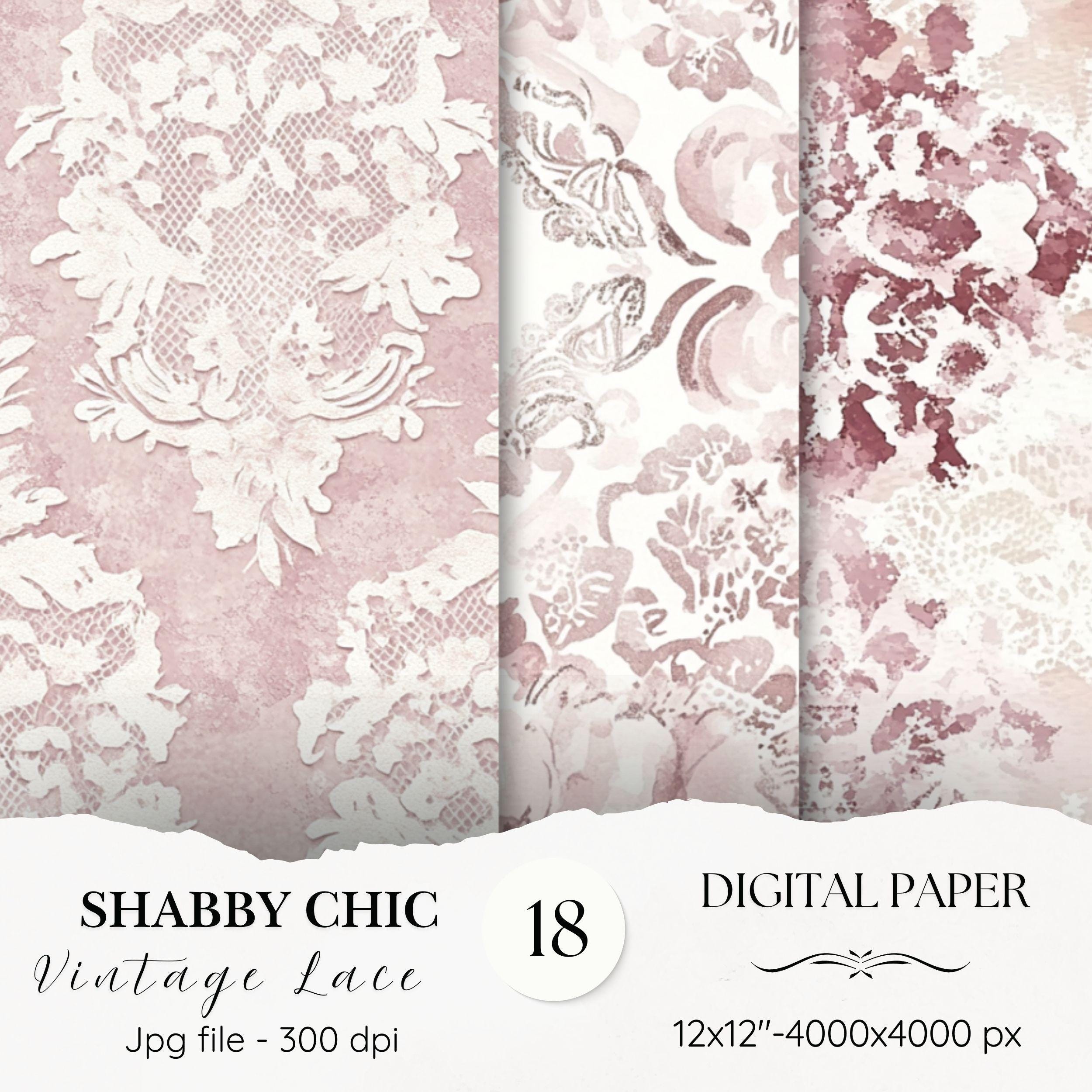 Pink Lace Digital Paper Pack-18 French Scrapbook Junk Journal Papers ...
