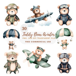 Teddy Bear Aviator Clipart PNG Bundle 30 High Quality,Digital Download,Printable Stickers, Card Making,Mixed Media,Digital Paper Craft|281