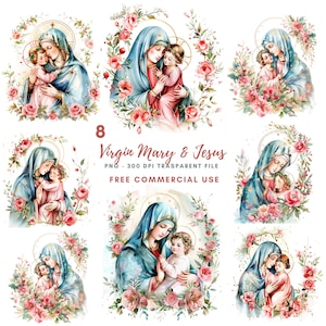 Clipart della Vergine Maria, Pacchetto 8 PNG di alta qualità, Acquerello Natale Maria e Gesù, Adesivi stampabili Goodnotes, Download digitale/ 470
