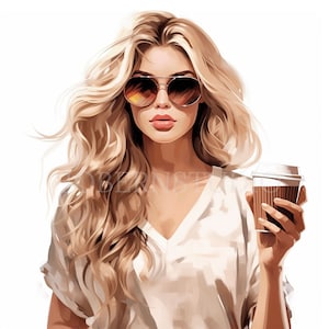 Mujer Clipart PNG, Paquete 15 de alta calidad, Mujer acuarela con café, Descarga digital, Fabricación de tarjetas, Artesanía de papel digital, Etiqueta imprimible/213