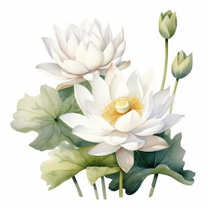 Pacchetto clipart fiore di loto 20 alta qualità, acquerello acqua floreale, adesivi digitali, download digitale, creazione di cartoline, artigianato con carta digitale/163