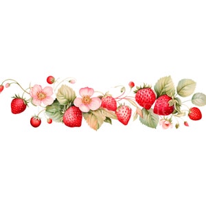 Pacchetto di clipart ghirlanda di fragole 11 PNG di alta qualità, bordo di frutta acquerello, ghirlanda, download digitale, creazione di cartoline, artigianato in carta digitale/361