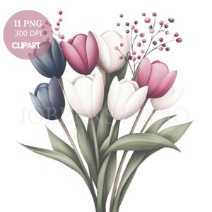 Tulips Bouquet Flower Clipart Bundle 11 High Quality PNG, Watercolor Floral Bouquet,Printable Stickers Goodnotes| Digital Download| 803