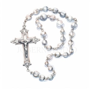 Pacchetto di clipart rosario d'argento 15 PNG di alta qualità, croce d'argento acquerello, download digitale, creazione di cartoline, supporti misti, artigianato in carta digitale/ 235
