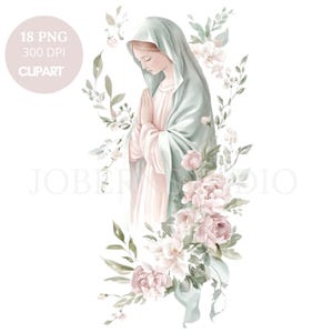 Clipart di fiori della Vergine Maria, pacchetto di 18 PNG di alta qualità, Vergine Maria e Gesù, adesivi stampabili Goodnotes, download digitale/773