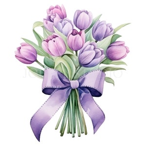 Tulips Bouquet Flower Clipart Bundle 12 High Quality PNG, Watercolor Floral Border, Digital Download,Card Making,Digital Paper Craft| 243