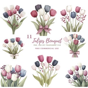 Tulips Bouquet Flower Clipart Bundle 11 High Quality PNG, Watercolor Floral Bouquet,Printable Stickers Goodnotes| Digital Download| 803