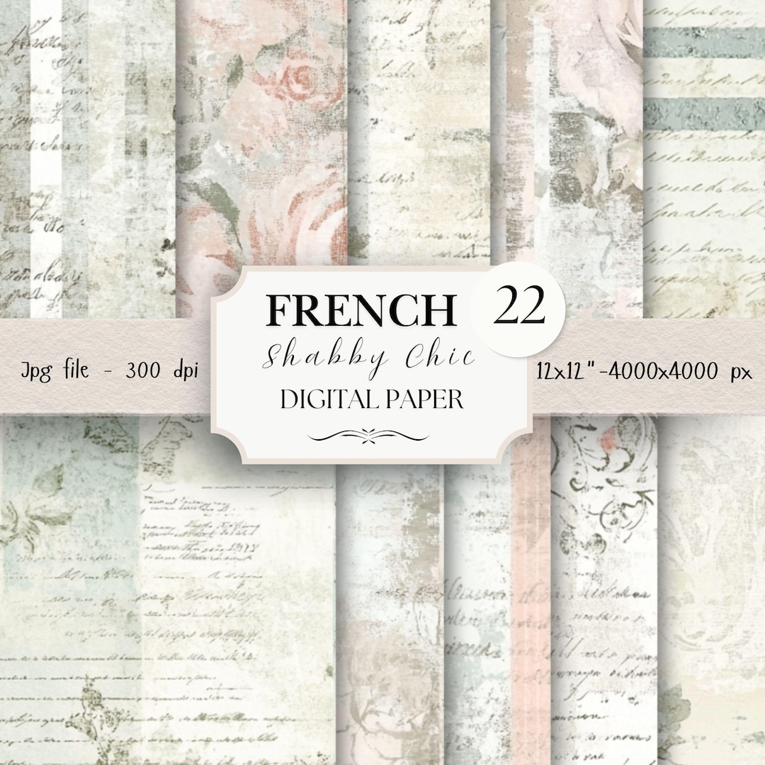 Shabby Chic Digital Paper Pack- 22 Vintage Scrapbook Junk Journal ...