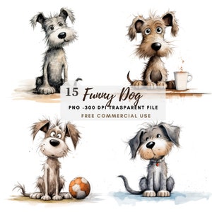 Crazy Dog Clipart PNG Bundle 15 JPG de alta calidad, café de perros gruñones divertidos, descarga digital, creación de tarjetas, medios mixtos, artesanía de papel digital / 112