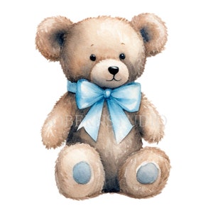 Blue Teddy Bear Aquarelle Clipart PNG,25 JPG de haute qualité, Téléchargement numérique, Fabrication de cartes, Licence commerciale, Digital Paper Craft| 2