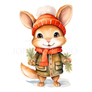 Clipart animaux de Noël PNG, lot de 15 JPG haute qualité, téléchargement numérique, autocollants imprimables, fabrication de cartes, techniques mixtes, créations numériques en papier | 40