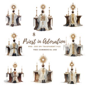 Priester in Anbetung Clipart PNG, Bündel 8 hohe Qualität, Aquarell Eucharistische Monstranz, druckbare Aufkleber Goodnotes, digitaler Download | 801