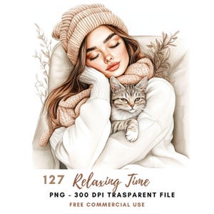 Aquarelle femme moment de détente Clipart PNG, lot de 127 haute qualité | Belle fille beige, autocollants imprimables Goodnotes, téléchargement numérique | 657