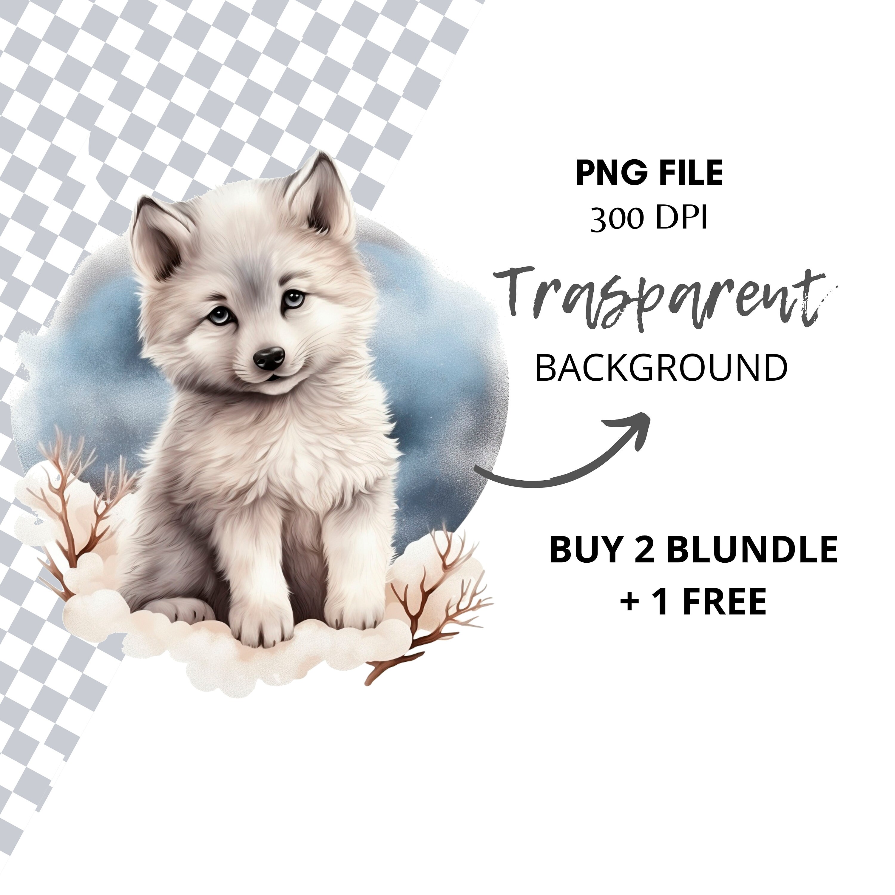 Winter Baby Wolf Clipart Png,bundle 15 High Quality Jpg,digital