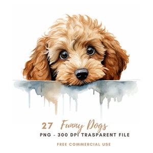 Paquete de 27 imágenes prediseñadas de perros divertidos en acuarela, de alta calidad, de Crazy Dogs, descarga digital, pegatinas imprimibles, Goodnotes, manualidades de papel digitales/514