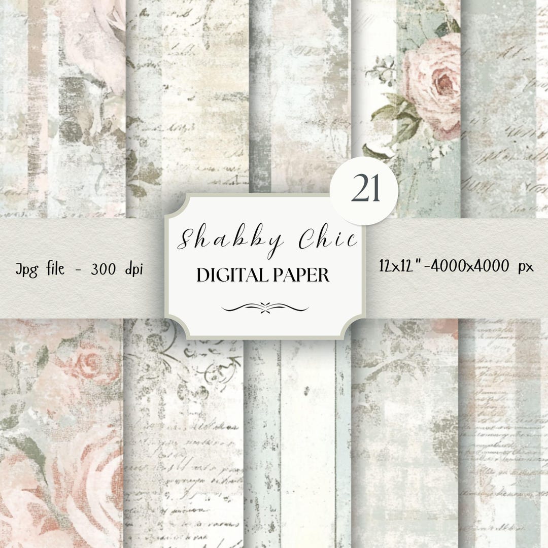 Shabby Chic Digital Paper Pack- 22 Vintage Scrapbook Junk Journal ...