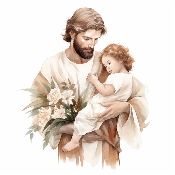 Saint Joseph Clipart Bundle 15 High Quality PNG, Saint Joseph with Jesus,Digital Download,Card Making,Mixed Media,Digital Paper Craft| 311