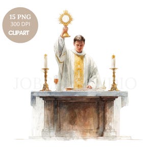 Priester im eucharistischen Segen Clipart PNG, Bündel 15 hohe Qualität, Aquarell eucharistische Monstranz, bedruckbare Aufkleber Goodnotes | 802