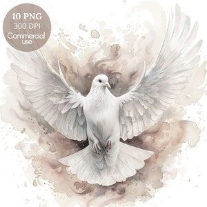 Bundle di clipart dello Spirito Santo 10 PNG di alta qualità, colomba dell’acquerello di Pentecoste, adesivo stampabile, download digitale, creazione di cartoline, tecnica mista/425