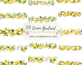 Lemon Garland Clipart Bundle 10 High Quality PNG, Watercolor Fruit Border,Wreath Lemon,Digital Download,Card Making,Digital Paper Craft| 183