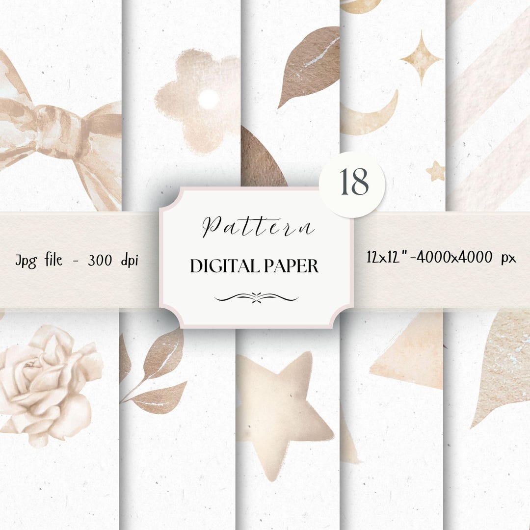 Cute Baby Digital Paper Pack-18 Nursery Beige Scrapbook Junk Journal ...