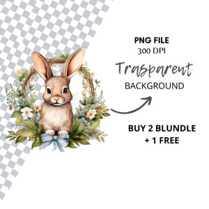 Easter Bunny Rustic Clipart PNG Bundle 10 High Quality JPG, Watercolor ...