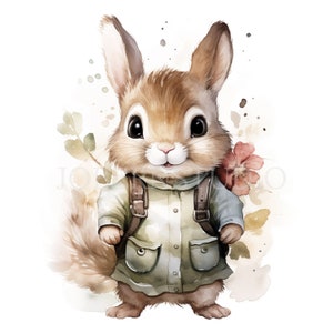 Écureuil avec fleur Clipart PNG Bundle 15 haute qualité, aquarelle florale, téléchargement numérique, fabrication de cartes, techniques mixtes, créations numériques en papier | 168