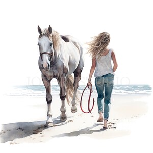 Mujer y caballo Clipart PNG Paquete 15 Alta calidad, Chica acuarela, Pegatinas imprimibles, Descarga digital, Fabricación de tarjetas, Artesanía de papel digital/300