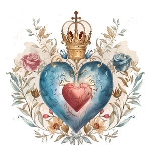 Pacchetto di clipart del Sacro Cuore 20 PNG di alta qualità, acquerello Gesù Maria, download digitale, creazione di cartoline, supporti misti, artigianato in carta digitale/ 233