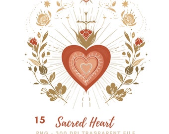 Sacred Heart Clipart Bundle 15 High Quality PNG, Watercolor Jesus Mary, Digital Download,Card Making,Mixed Media,Digital Paper Craft| 490