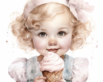 Aquarell Retro Baby Eis Clipart PNG, Bundle 15 hohe Qualität, digitaler Download, Kartenherstellung, digitales Papierhandwerk, druckbare Aufkleber 117