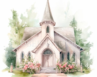 Rustic Church Clipart PNG,Bundle 13 High Quality,Watercolor Church Wedding,Digital Download,Card Making,Digital Paper,Printable Sticker| 405