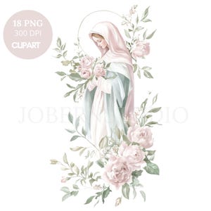 Clipart di fiori della Vergine Maria, pacchetto di 18 PNG di alta qualità, Vergine Maria e Gesù, adesivi stampabili Goodnotes, download digitale/773