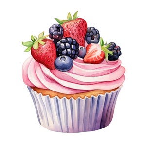 Cupcake Fruit Clipart,Bundle 11 High Quality PNG,Watercolor CupCake ,Printable Sticker,Digital Download,Card Making,Digital Paper Craft|457