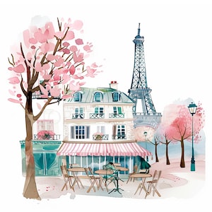 Parigi Cityscape Clipart PNG, Bundle 17 alta qualità, Città dell'acquerello Parigi, Adesivi stampabili, Download digitale, Creazione di cartoline, Supporti misti/ 284