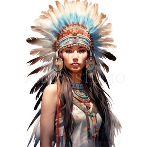 Native American Frau Clipart PNG Bundle 15 hohe Qualität, Aquarell Mädchen, bedruckbare Aufkleber, digitaler Download, Kartenherstellung, digitales Papier | 299