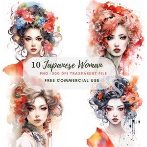 Clipart donna giapponese PNG, bundle 10 JPG di alta qualità, download digitale, creazione di biglietti, creazione di carta digitale, adesivi stampabili/ 182
