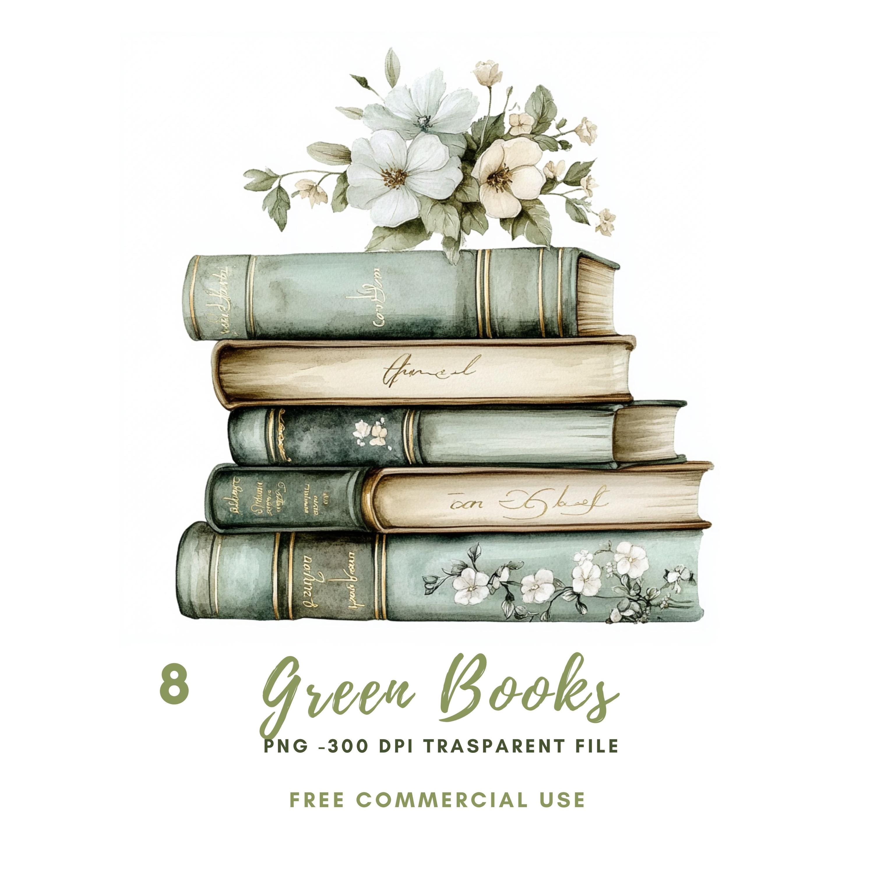 Floral Book Clipart Bundle 8 High Quality Png,watercolor Green Books ...