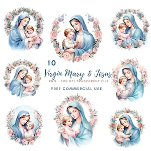 Clipart della Vergine Maria, Pacchetto 10 PNG di alta qualità, Natale Maria e Gesù, Adesivi stampabili Goodnotes, Download digitale, Carta digitale/ 499
