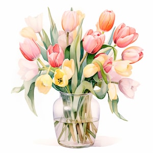 Tulips Flower Vase Clipart Bundle 12 High Quality PNG, Watercolor Floral Border, Digital Download,Card Making,Digital Paper Craft| 342